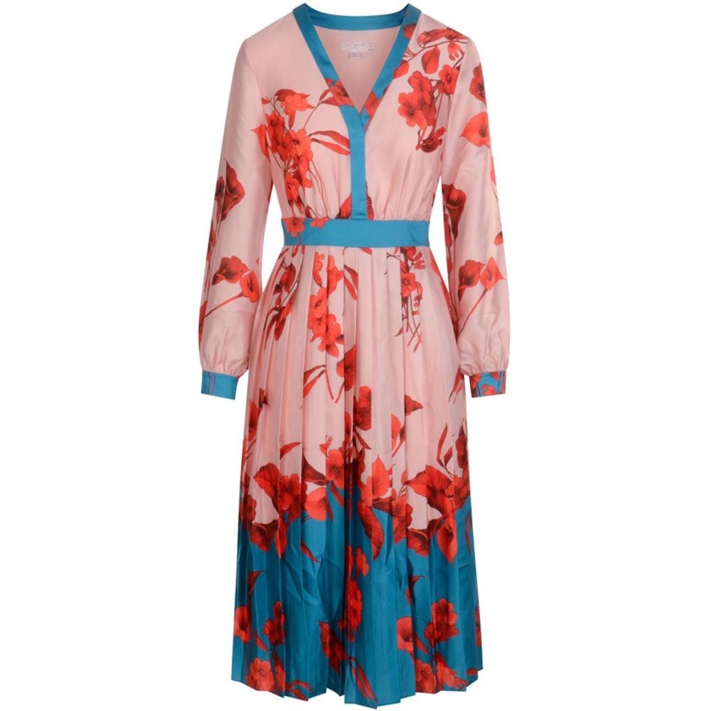 Ted Baker Size 1 pleated floral midi dress